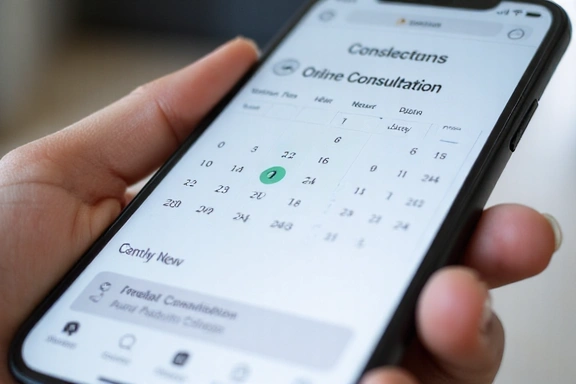 Illustration of a smartphone showing a calendar with a consultation booked