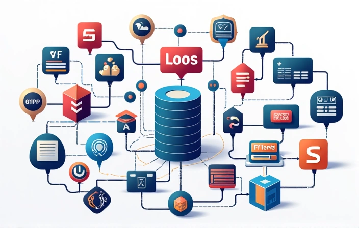 Illustration of a complex web of interconnected websites and third-party services